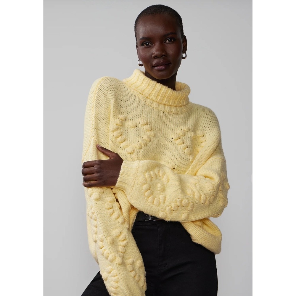 NY&C Women's Yellow Textured‎ Knit Turtleneck Pullover hearts Sweater, 4X